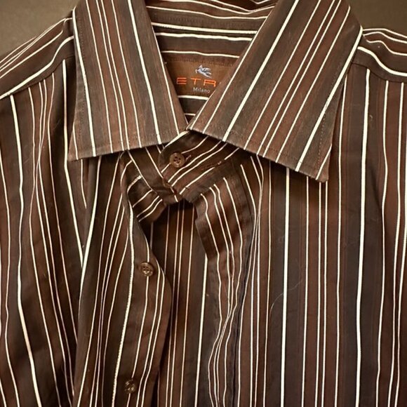 Etro Brown Button Down Shirt Dress Formal Cotton Size Extra Large Chest  43 - Picture 1 of 6
